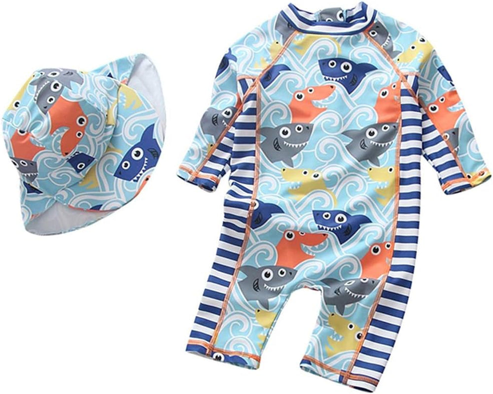 Baby Boys One-Piece Zipper Swimsuit with Hat