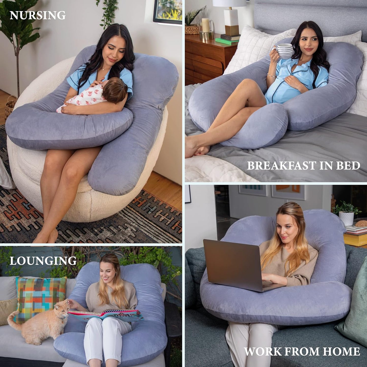 Pregnancy Pillows, U-Shape Full Body Pillow -Removable Cover Jumbo Size - Grey - Pregnancy Pillows for Sleeping - Body Pillows for Adults, Maternity Pillow and Pregnancy Must Haves