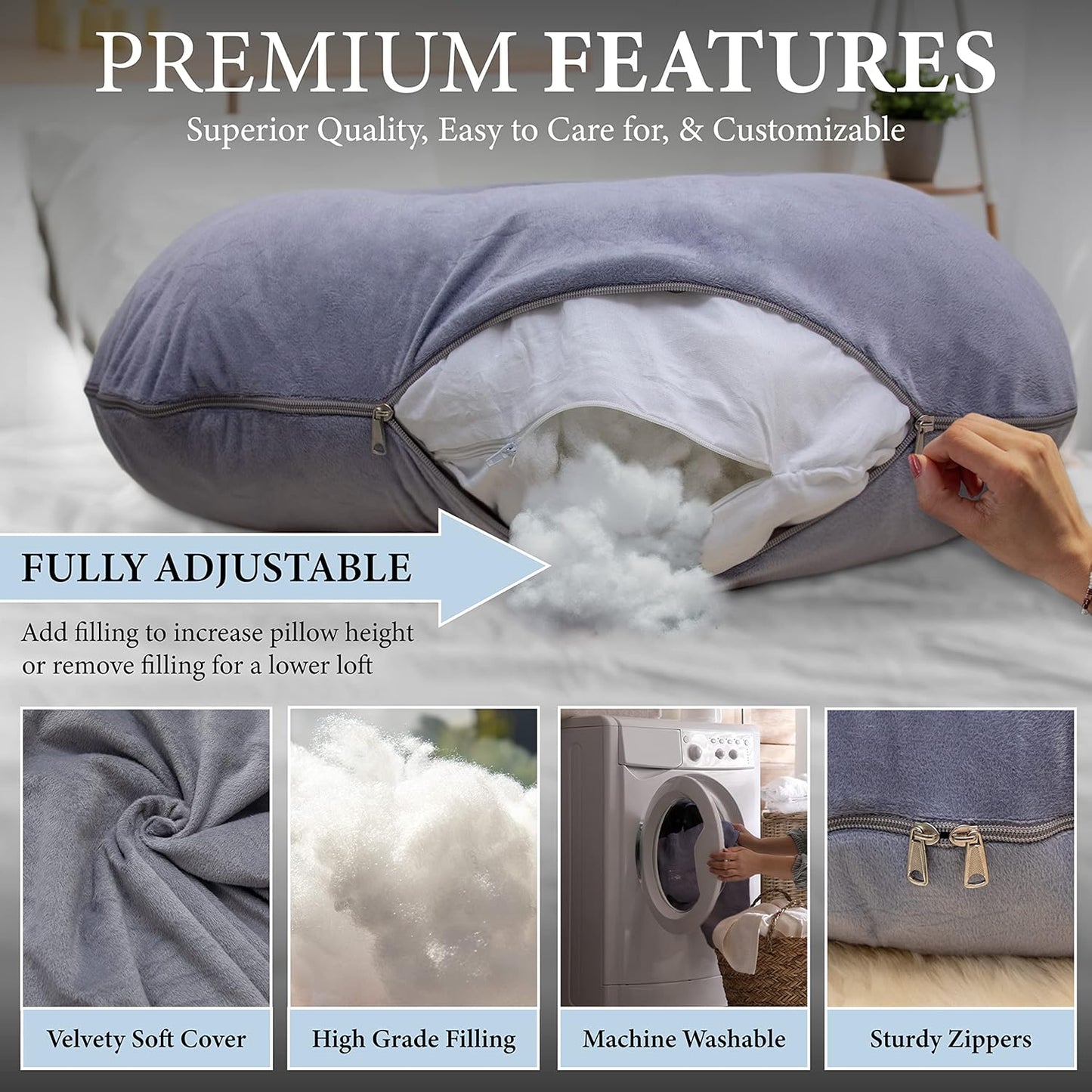 Pregnancy Pillows, U-Shape Full Body Pillow -Removable Cover Jumbo Size - Grey - Pregnancy Pillows for Sleeping - Body Pillows for Adults, Maternity Pillow and Pregnancy Must Haves