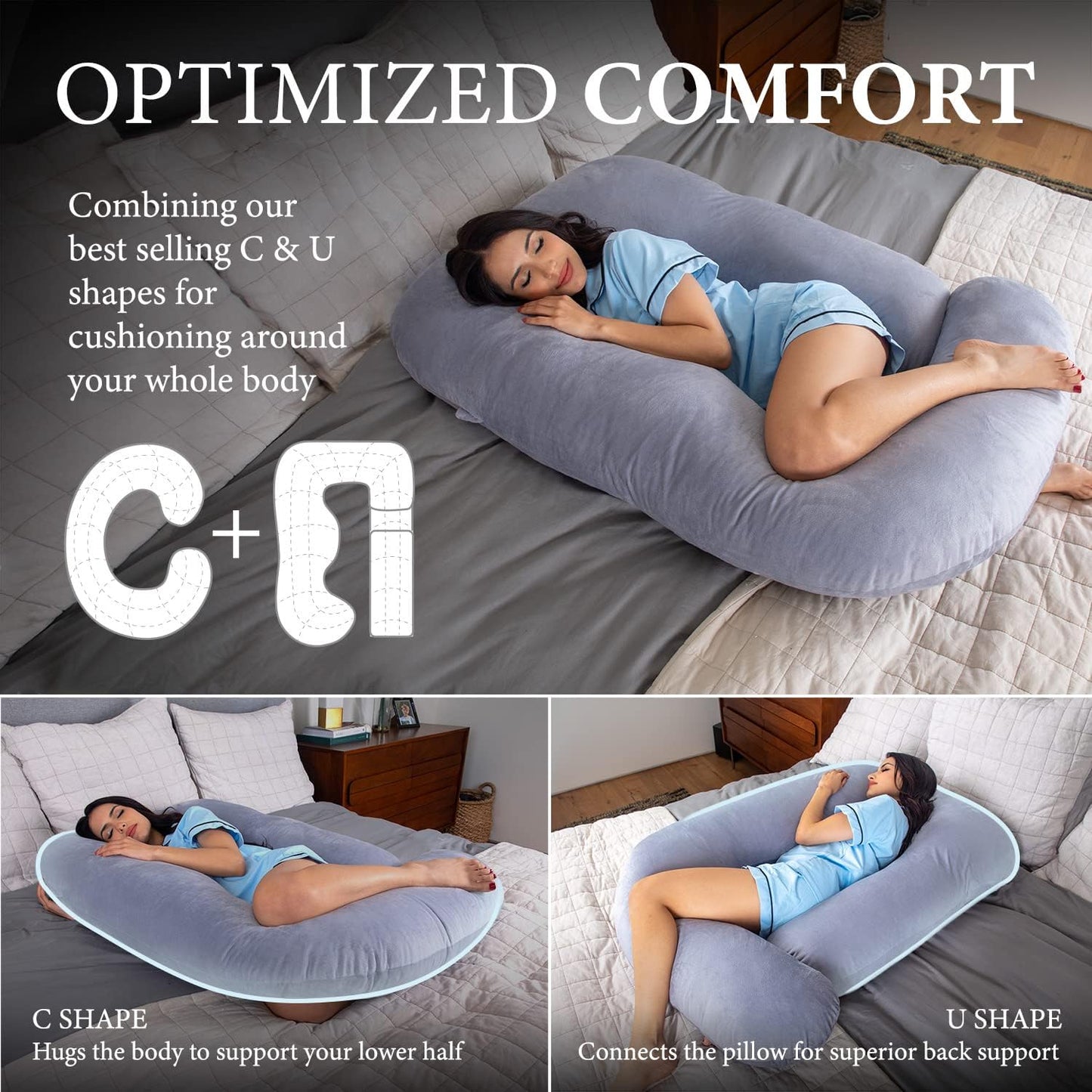 Pregnancy Pillows, U-Shape Full Body Pillow -Removable Cover Jumbo Size - Grey - Pregnancy Pillows for Sleeping - Body Pillows for Adults, Maternity Pillow and Pregnancy Must Haves