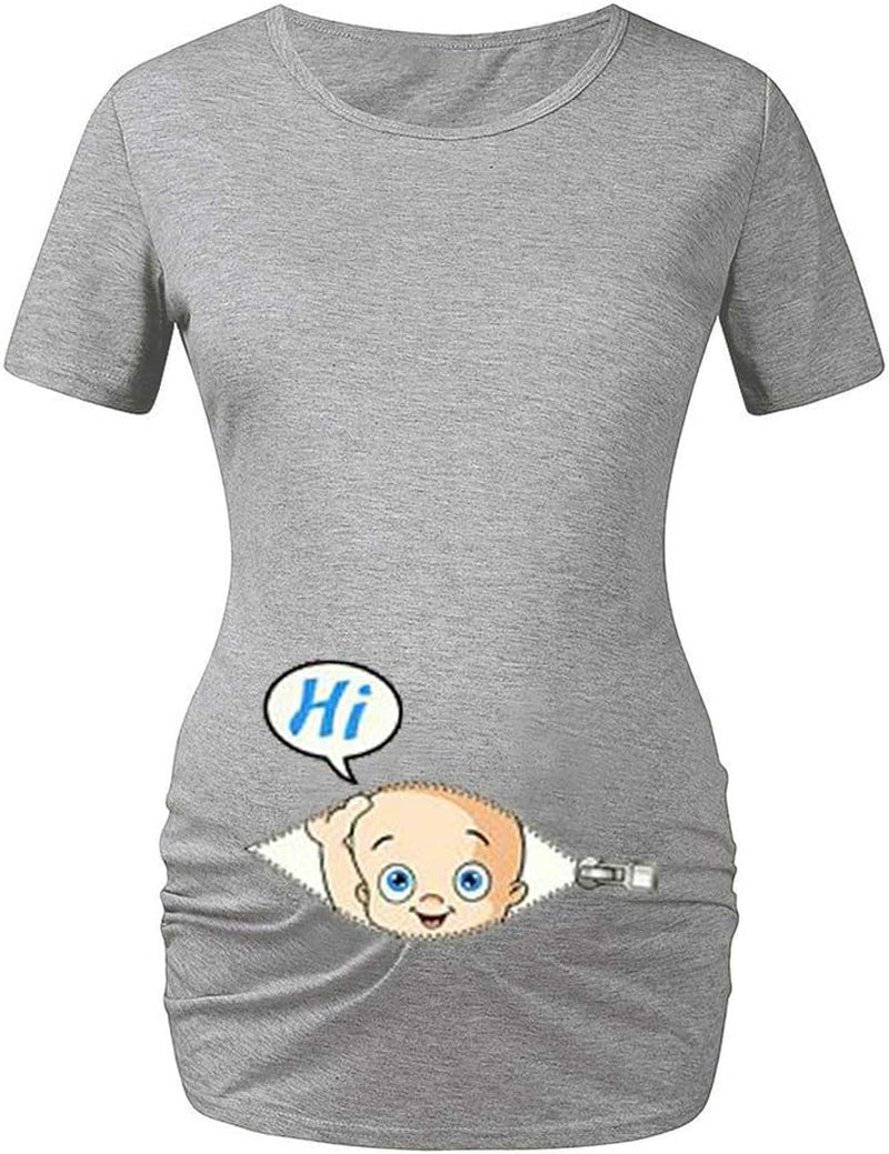 Women Maternity Short Sleeves T Shirts Funny Graphic Side Ruching Tee Cute Tops for Pregnancy