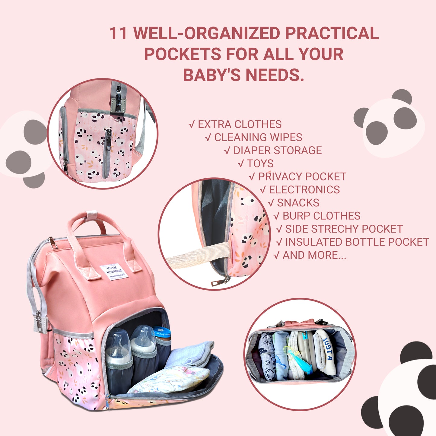 Combo Diaper bag backpack includes changing mat and cosmetic bag