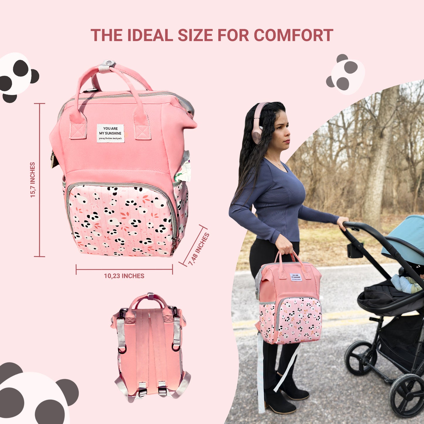 Combo Diaper bag backpack includes changing mat and cosmetic bag
