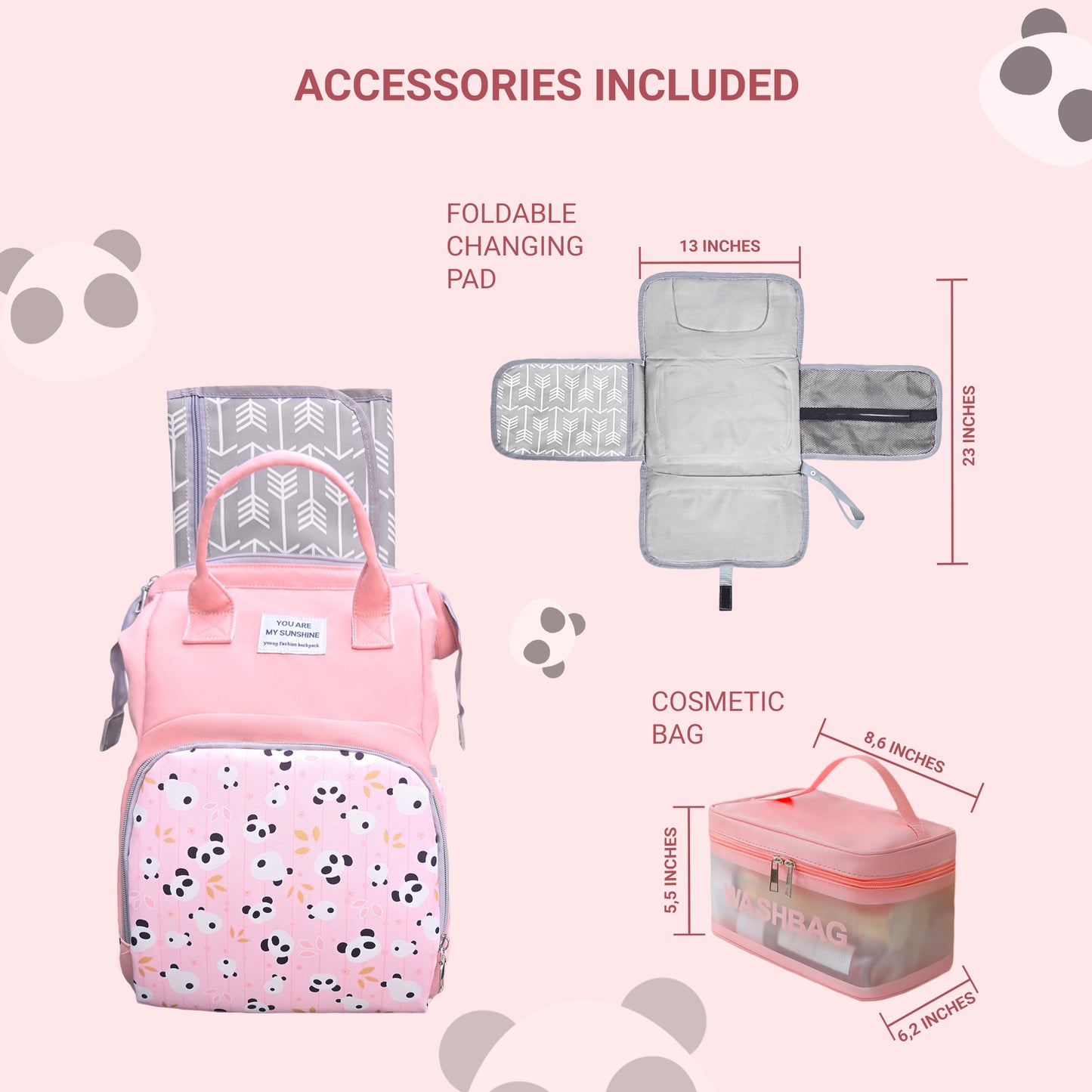 Combo Diaper bag backpack includes changing mat and cosmetic bag