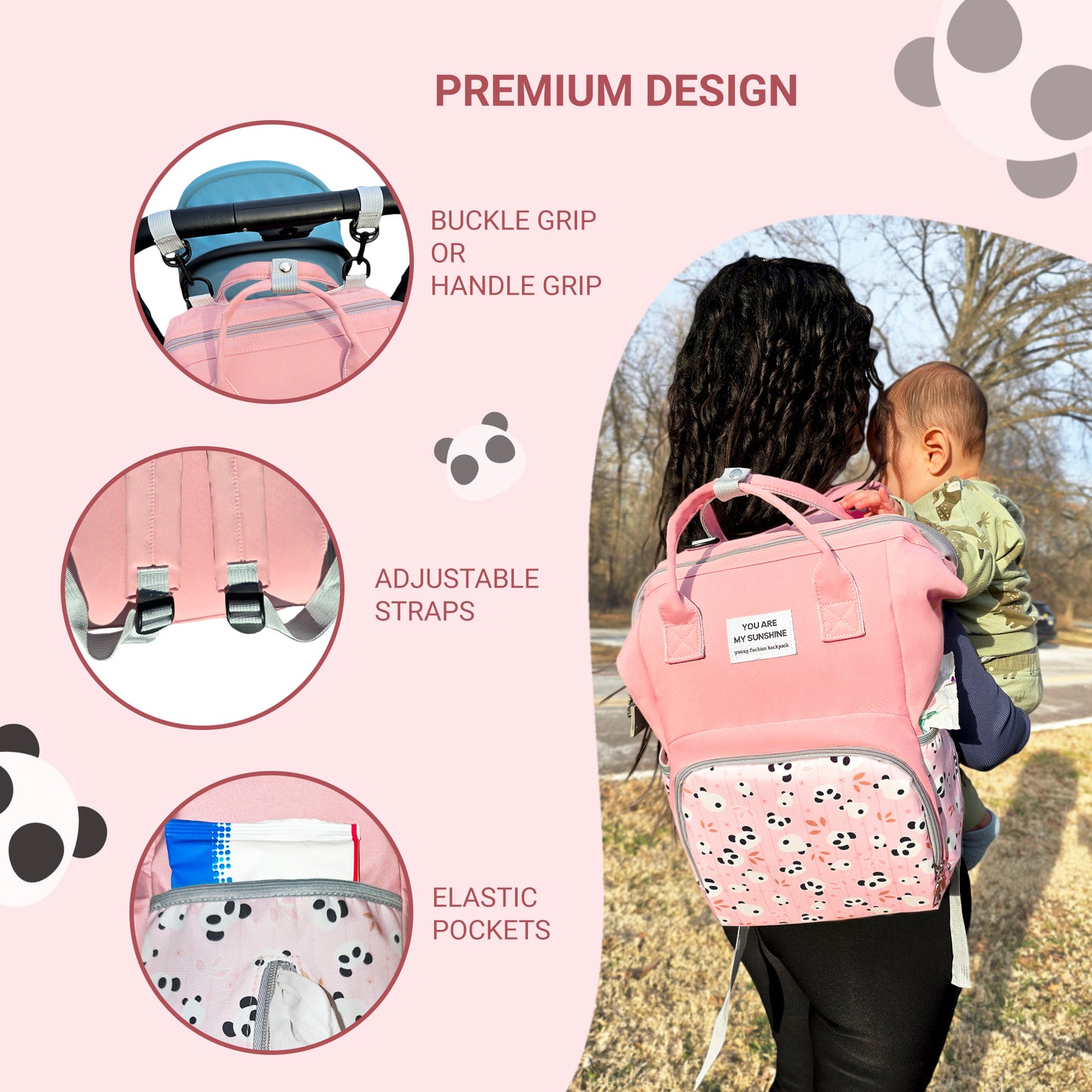 Combo Diaper bag backpack includes changing mat and cosmetic bag