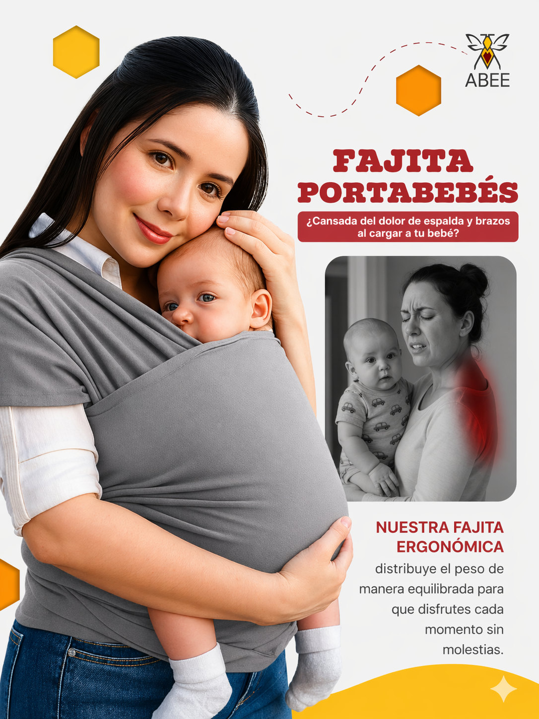Portabebés ergonómico Abee — Lleva a tu bebé con comodidad, seguridad y amor.