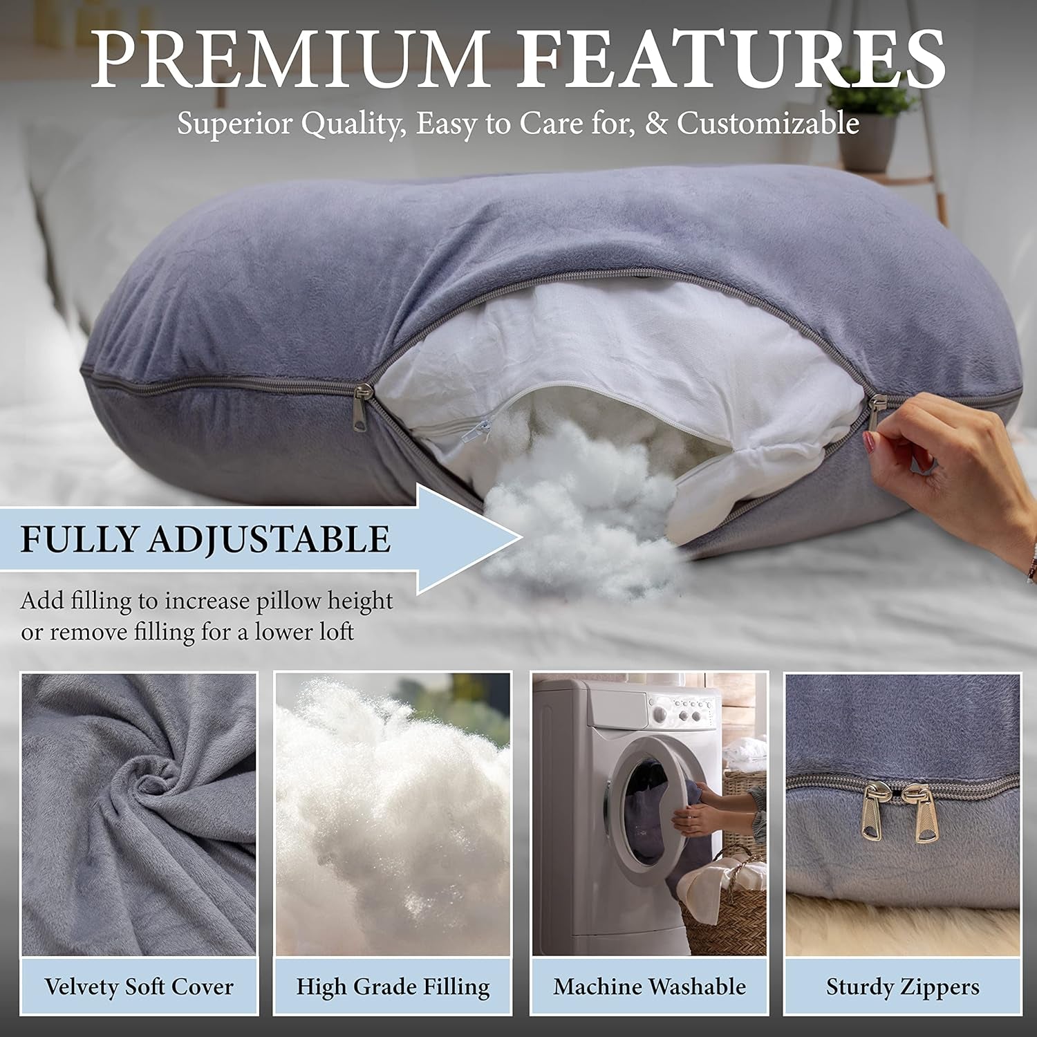 Pregnancy Pillows, U-Shape Full Body Pillow -Removable Cover Jumbo Size - Grey - Pregnancy Pillows for Sleeping - Body Pillows for Adults, Maternity Pillow and Pregnancy Must Haves